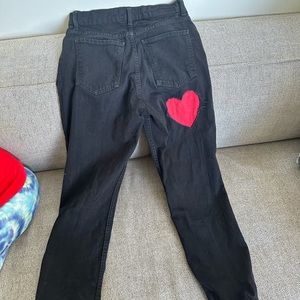 REVICE denim black jeans with red heart